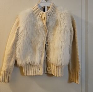 GAP Cream Knit Kids Jacket with Faux Fur, Toddlers 3 Years